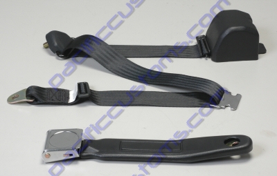LAP AND SHOULDER SEAT BELT, BLACK, RETRACTABLE FOR ROUND WOLFSBURG LOGO BUCKLE