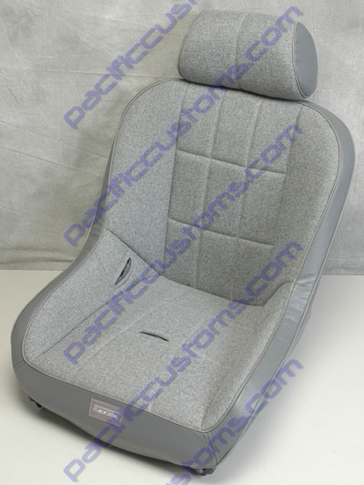 SUPER SEAT, EMPI RACE TRIM LOW BACK, WITH ADJUSTABLE HEADREST GREY CLOTH WITH GREY VINYL