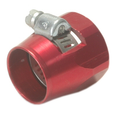AN RED ANODIZED HOSE FINISHER WITH CLAMP FOR HOSE UP TO 13/16 OUTER DIAMETER