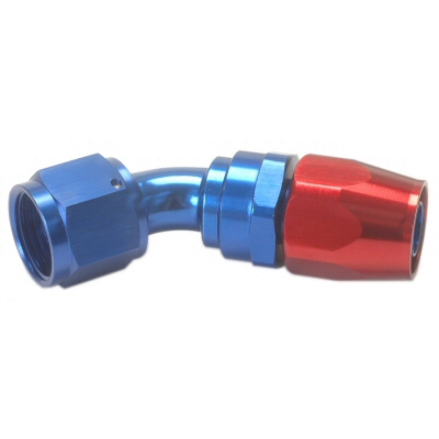 AN #10 45 DEGREE HOSE END RED WITH BLUE
