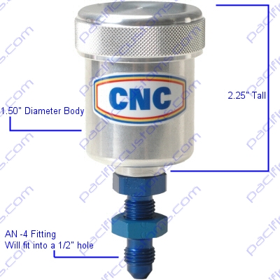 CNC REMOTE MOUNT ROUND SINGLE RESERVOIR WITH AN #4 FITTING - CLICK IMAGE FOR DIMENSIONS