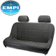 <table width="100%" border="0">
  <tr>
    <td colspan="2">
<b>FEATURES:</b>
<ul>
<li>Extra wide dimension for more relaxed fit
<li>Fully welded and painted steel frame construction
<li>Dense foam cushioning
<li>Weather-proof suspended bladder
<li>Rigid suspension straps
<li>5-Point seat belt slots accept all latch style belts
<li>Standard tab style mounting
<li>Classic square stitch style
<li>2 Way Adjustable headrest
</ul> 
<br>
	</td>
  </tr>
  <tr>
    <td>
<b>DIMENSIONS:</b><br><br>
<img src="graphics/00000001/e62-bench-dimensions.jpg" alt="EMPI Race Trim Seat Dimensions"></td>
    <td>
<ul>
<li>Overall width: 51 inches
<li>Overall height: 25 inches including tabs without headrest
<li>Shoulder width: 49 inches
<li>Mounting Point side to side: 44 inches
<li>Mounting point front to back: 14.75 inches
</ul> 
	</td>
  </tr>
</table>