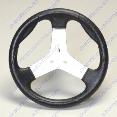 GRANT SILVER 3 SPOKE POLYURETHANE GRIP KART STEERING WHEEL 11.75 INCH DIAMETER 1.125 INCH DISH