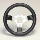 Standard Grant 5 bolt pattern steering wheel. This is a Grant Formula GT Steering Wheel. Black hand-stitched leather grained vinyl grip with silver anodized aluminum spokes and a 3 spoke design. 12 inches in diameter.