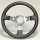 Standard Grant 5 bolt pattern steering wheel. This is a Grant Formula GT Steering Wheel. Black hand stitched leather grained vinyl grip with highly polished aluminum spokes and a 3 spoke design. It is 13 inches in diameter.