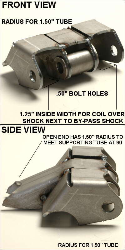 Weld On Front Upper A-Arm Twin Shock Mount For King Or Fox Shocks Coil Over Next To Bypass