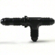 An #3 Male Bulkhead Tee Fitting With Bulk Head On Side Leg Anodized Black