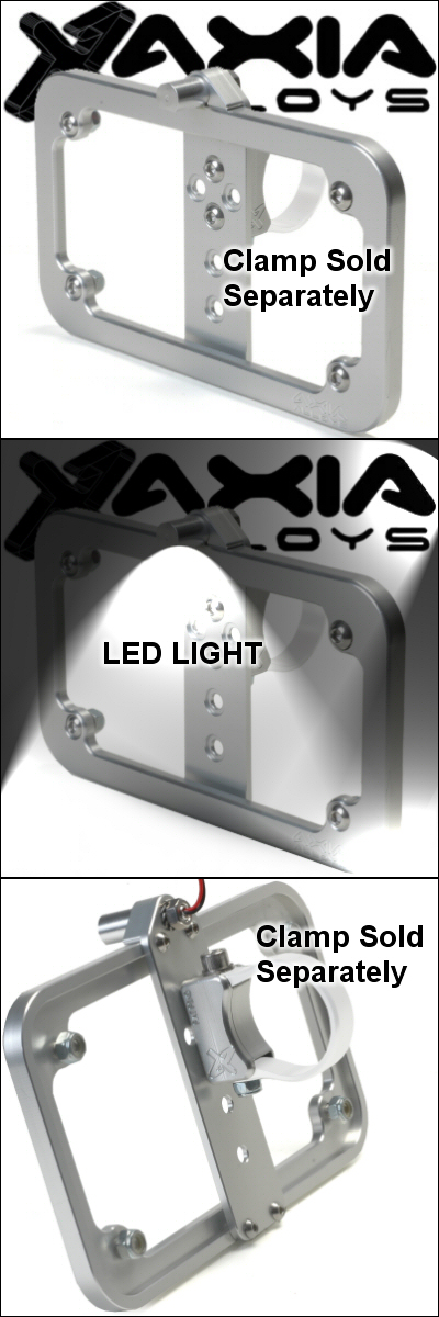 Axia Alloys Silver Anodized Clamp On Billet Motorcycle Size License Plate Frame With LED Light