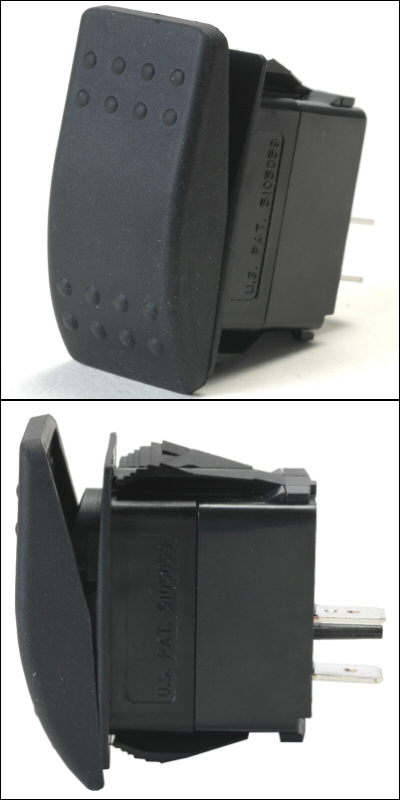 Contura II Soft Black 12 Volt 20 Amp On / Off / On Rocker Switch Both On Positions Are Fixed