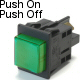 K4 16 Amp Push Off / Push On Push Button Switch With Tab Terminals Lights Up Green When Switch Is On