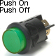 K4 16 Amp Push Off / Push On Push Button Switch With Tab Terminals Lights Up Green When Switch Is On